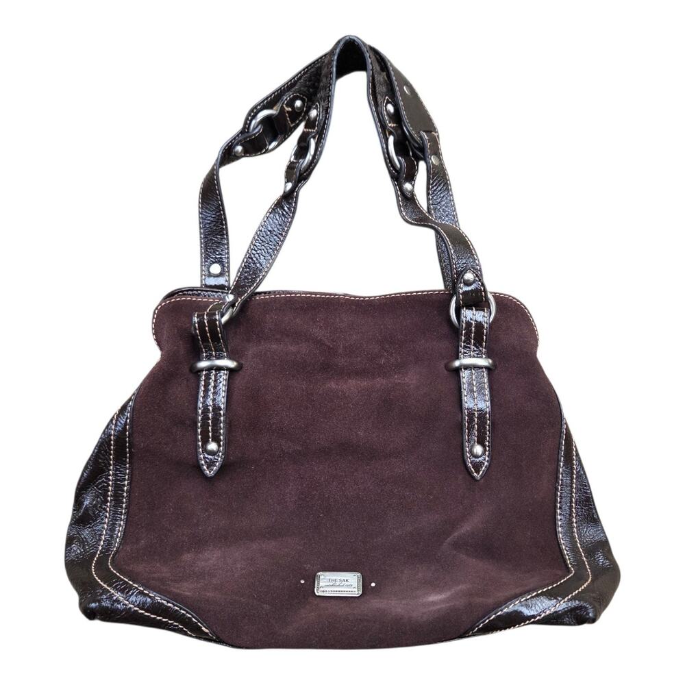 The Sak Tote Bag Womens Chocolate Brown Suede Leather Shoulder Strap Handbag